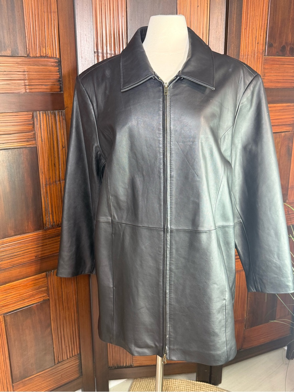 Centigrade Black Genuine Leather Zip Car Coat Women’s Plus Size 1X Y2K Classic - Picture 2 of 12
